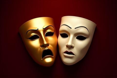 Masks representing tragedy and comedy, iconic symbols of theatre