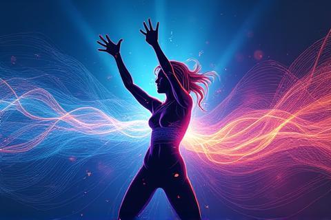 Abstract representation of a person practicing vocal exercises or expressive movement