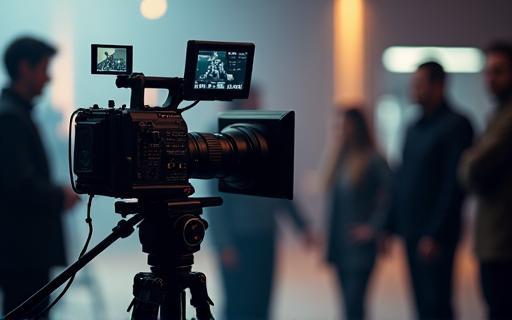 Film camera and monitor on a set